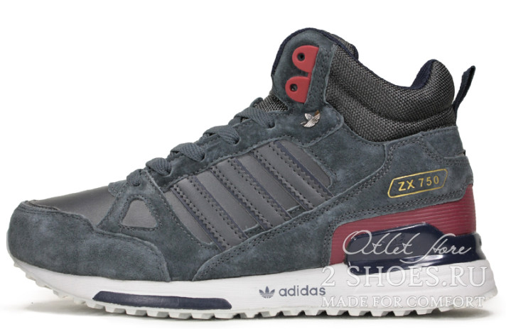 Кроссовки Adidas ZX 750 Mid Winter Grey Burgundy  серые