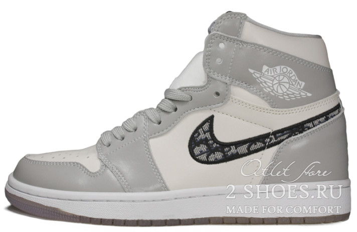 Кроссовки Nike Air Jordan 1 High Winter Dior Wolf Grey   серые, кожаные