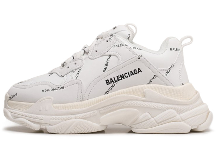 Кроссовки Balenciaga Triple S Allover Logo White  белые, кожаные