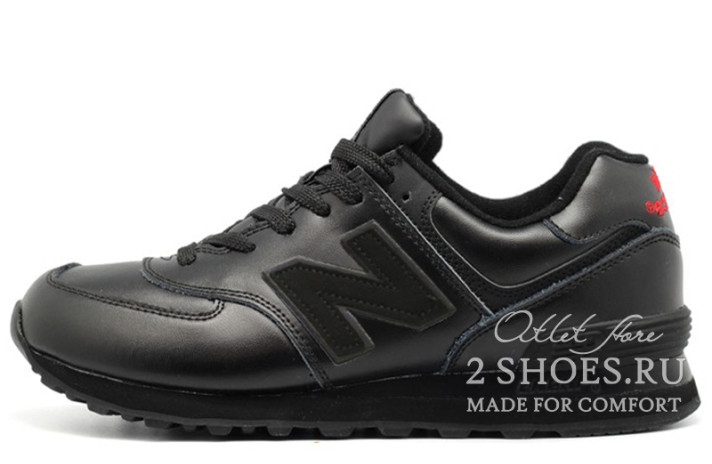 Кроссовки New Balance 574 full black Leather  черные, кожаные