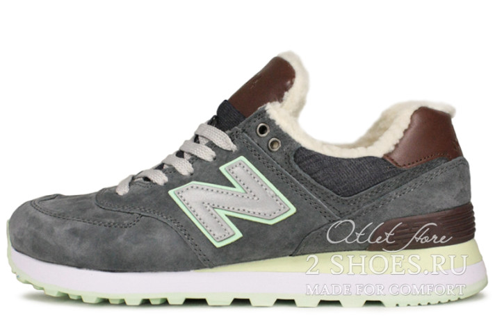 Кроссовки New Balance 574 Winter Grey Mint Brown  серые