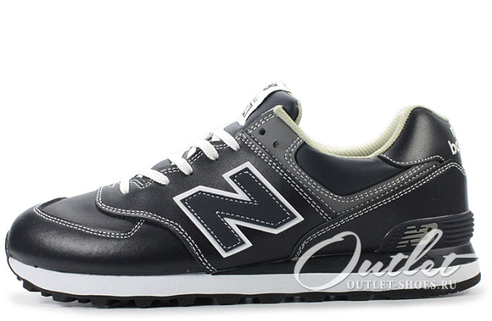 Кроссовки New Balance 574 Dark Blue Seam Leather  синие, кожаные