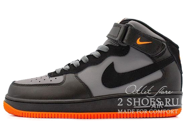 Кроссовки Nike Air Force 1 Mid Hot Lava Grey Black 315123-031 черные, кожаные
